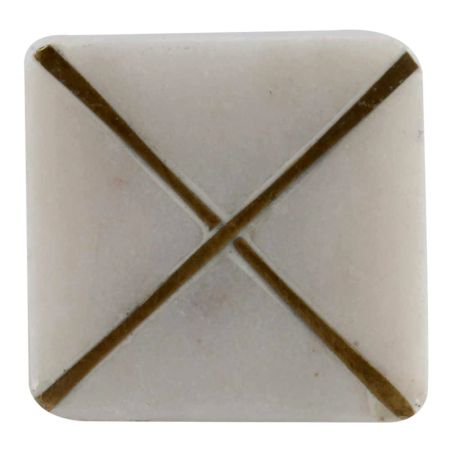 White Stone Square Gold Cross Dresser Knob